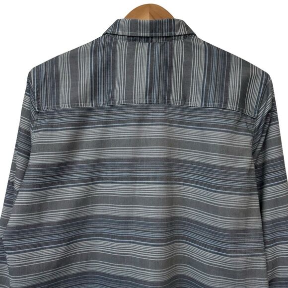 Swiss Tech Mens Size Large Button Up Shirt Long Sleeve Striped Gray Blue - Picture 5 of 10